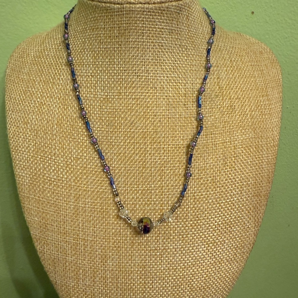 Blue and Purple Beaded Necklace